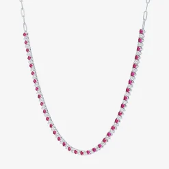 Gemstone Sterling Silver 18 Inch Tennis Necklace