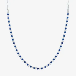 Gemstone Sterling Silver 18 Inch Tennis Necklace