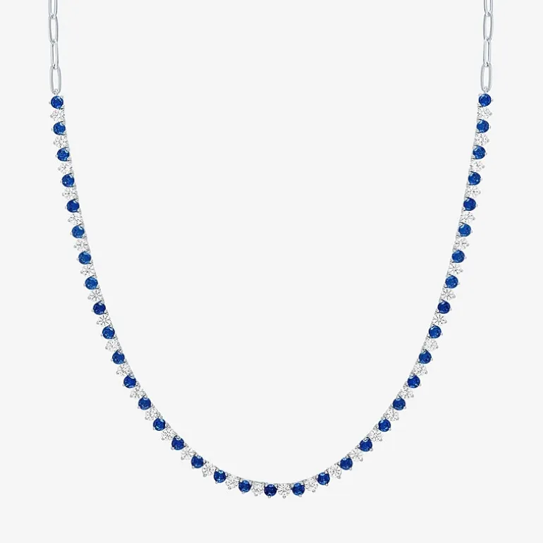 Gemstone Sterling Silver 18 Inch Tennis Necklace