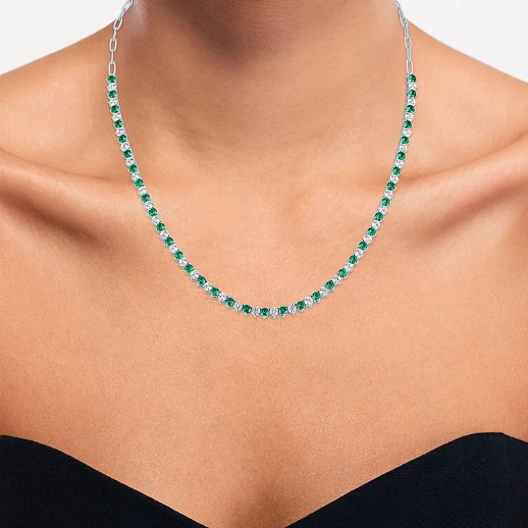 Gemstone Sterling Silver 18 Inch Tennis Necklace