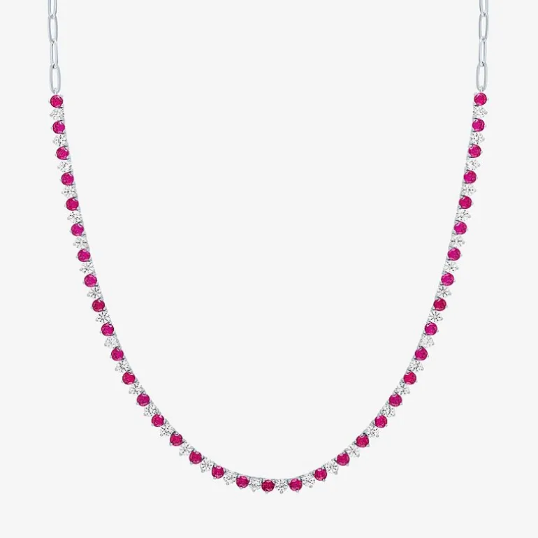 Gemstone Sterling Silver 18 Inch Tennis Necklace