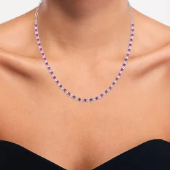 Gemstone Sterling Silver 18 Inch Tennis Necklace