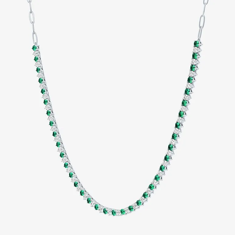 Gemstone Sterling Silver 18 Inch Tennis Necklace