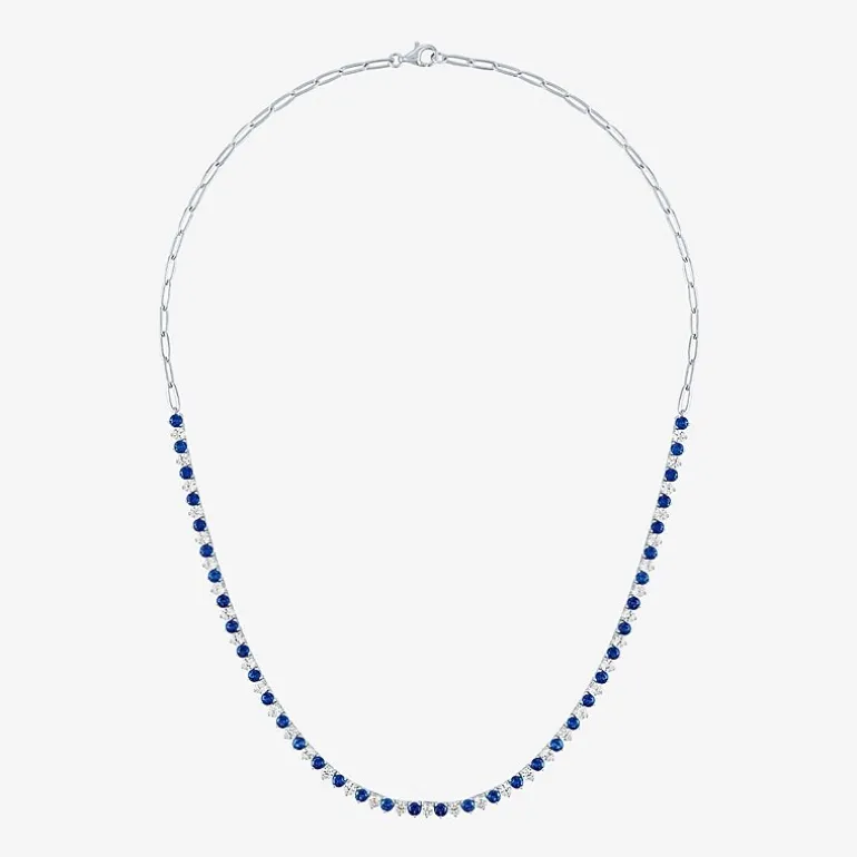 Gemstone Sterling Silver 18 Inch Tennis Necklace