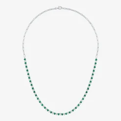 Gemstone Sterling Silver 18 Inch Tennis Necklace