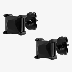 Genuine Black Spinel Stainless Steel 15mm Stud Earrings