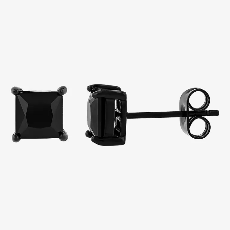 Genuine Black Spinel Stainless Steel 15mm Stud Earrings