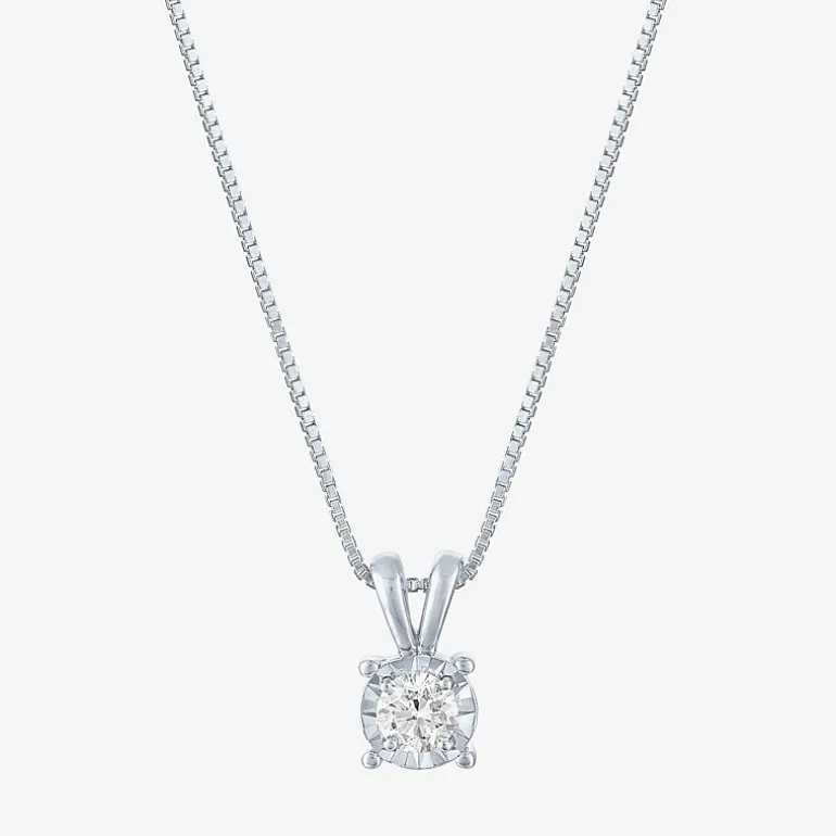 (G-H / I1-I2) Womens 1/5 CT. Lab Grown White Diamond Sterling Silver Round 18 Inch Pendant Necklace