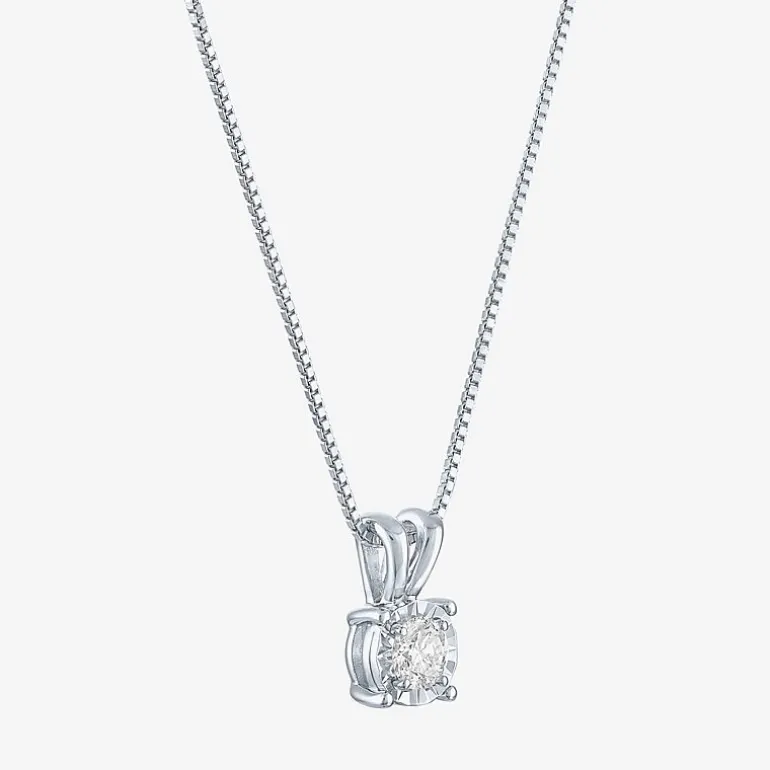 (G-H / I1-I2) Womens 1/5 CT. Lab Grown White Diamond Sterling Silver Round 18 Inch Pendant Necklace