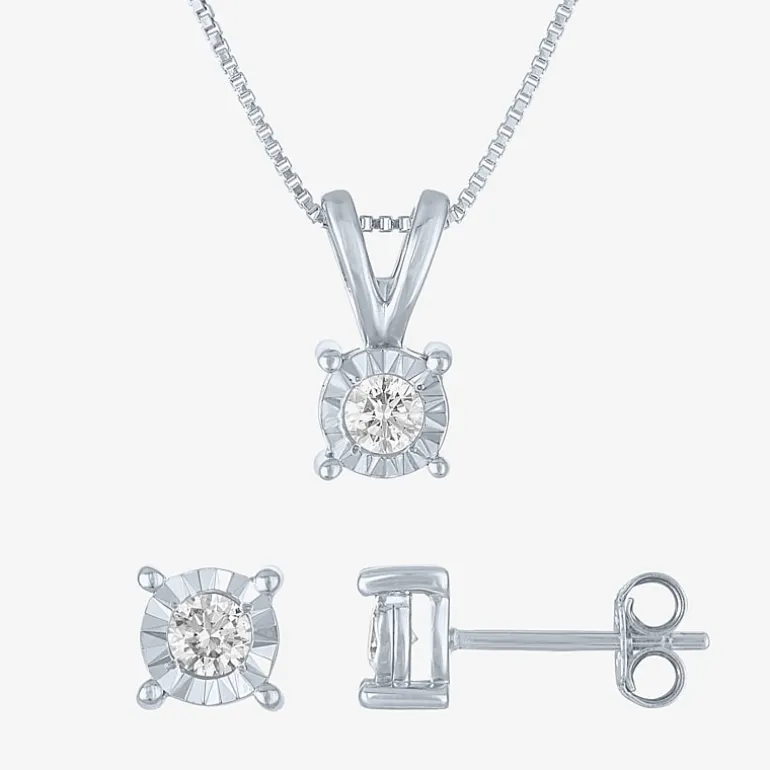 (G-H / I1-I2) Womens 1/3 CT. T.W. Lab-Grown Diamond Sterling Silver Round 2-pc. Jewelry Set
