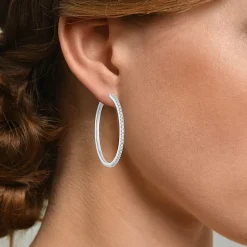 (G-H / I1-I2) Womens 1/4 CT. T.W. Lab Grown White Diamond Sterling Silver 40mm Hoop Earrings