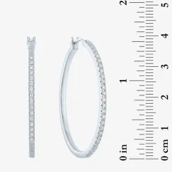 (G-H / I1-I2) Womens 1/4 CT. T.W. Lab Grown White Diamond Sterling Silver 40mm Hoop Earrings