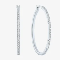 (G-H / I1-I2) Womens 1/4 CT. T.W. Lab Grown White Diamond Sterling Silver 40mm Hoop Earrings