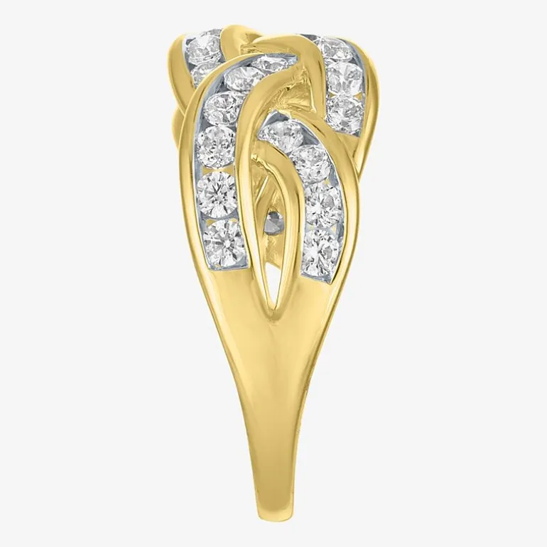 (G-H / I1-I2) Womens 1 CT. T.W. Lab Grown White Diamond 10K Gold Crossover Cocktail Ring