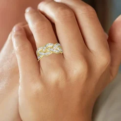(G-H / I1-I2) Womens 1 CT. T.W. Lab Grown White Diamond 10K Gold Crossover Cocktail Ring