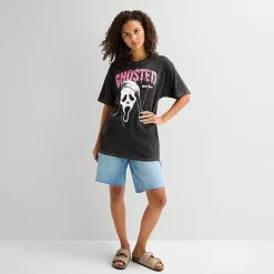 Ghostface Womens Juniors Crew Neck Short Sleeve Oversized Graphic T-Shirt