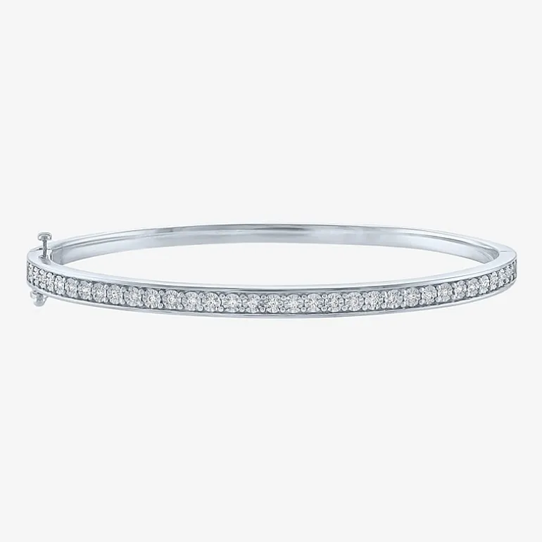 (G-H / SI2-I1) 1/4 CT. T.W. Lab Grown White Diamond Sterling Silver or 14K Gold Over Silver Bangle Bracelet