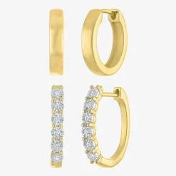 (G-H, Si2-I1) Womens 1/7 CT. T.W. Lab Grown White Diamond 14K Gold Over Silver 2 Pair Earring Set