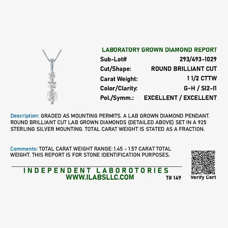 (G-H/Si2-I1) Womens 1 1/2 CT. T.W. Lab Grown White Diamond Sterling Silver 18 Inch Pendant Necklace