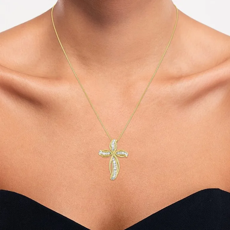 (G-H / Si2-I1) Womens 1 CT. T.W. Lab Grown White Diamond 10K Gold Cross 18 Inch Pendant Necklace