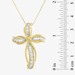 (G-H / Si2-I1) Womens 1 CT. T.W. Lab Grown White Diamond 10K Gold Cross 18 Inch Pendant Necklace
