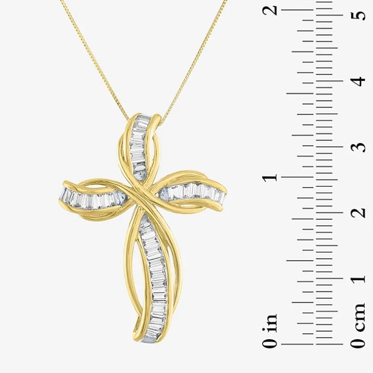 (G-H / Si2-I1) Womens 1 CT. T.W. Lab Grown White Diamond 10K Gold Cross 18 Inch Pendant Necklace