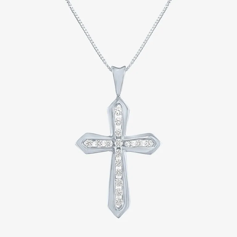 (G-H / Si2-I1) Womens 1/3 CT. T.W. Lab Grown White Diamond 10K Gold Cross 18 Inch Pendant Necklace