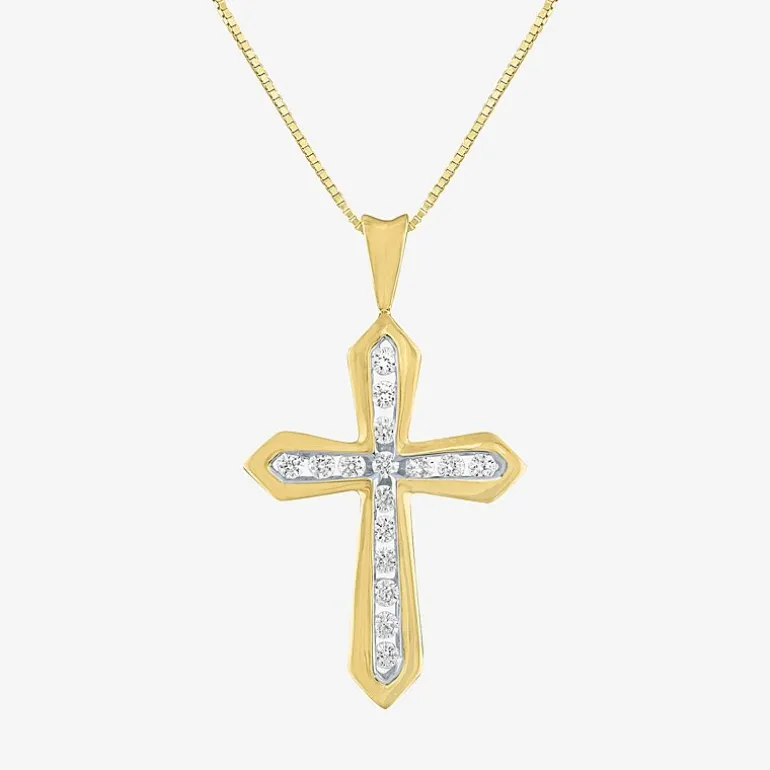 (G-H / Si2-I1) Womens 1/3 CT. T.W. Lab Grown White Diamond 10K Gold Cross 18 Inch Pendant Necklace