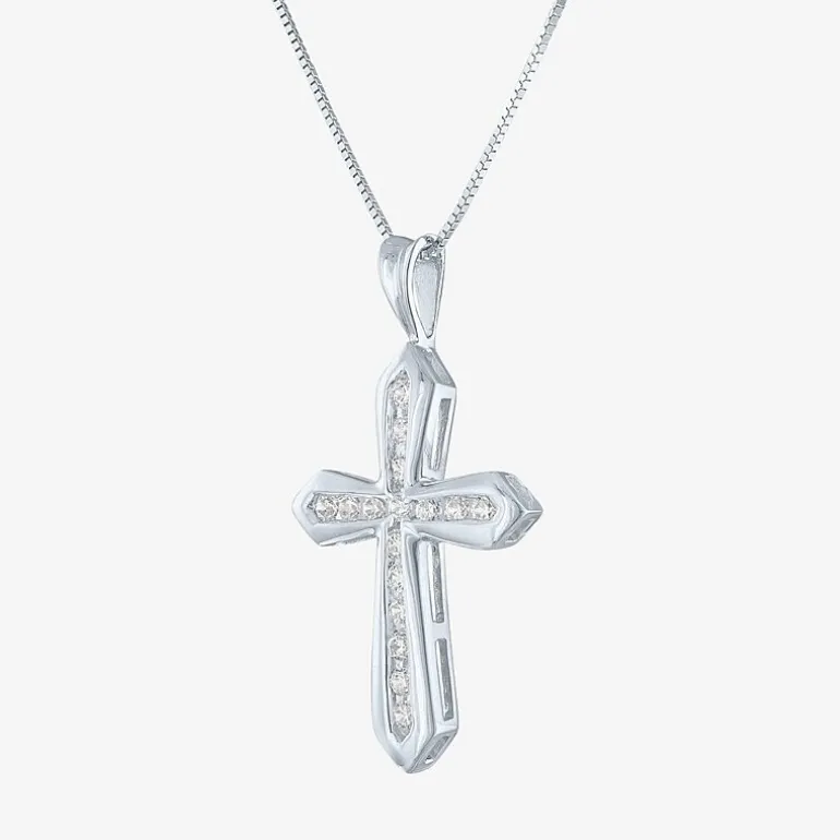 (G-H / Si2-I1) Womens 1/3 CT. T.W. Lab Grown White Diamond 10K Gold Cross 18 Inch Pendant Necklace