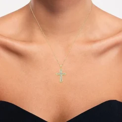 (G-H / Si2-I1) Womens 1/3 CT. T.W. Lab Grown White Diamond 10K Gold Cross 18 Inch Pendant Necklace