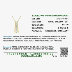 (G-H, Si2-I1) Womens 2 CT. T.W. Lab Grown White Diamond 10K Gold 18 Inch Pendant Necklace