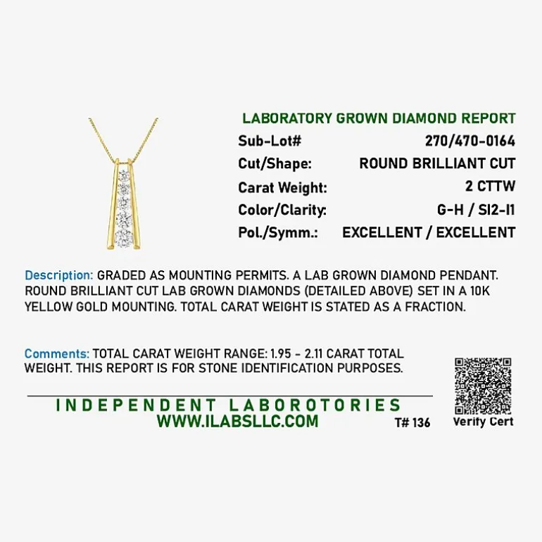 (G-H, Si2-I1) Womens 2 CT. T.W. Lab Grown White Diamond 10K Gold 18 Inch Pendant Necklace