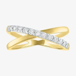 (G-H / Si2-I1) Womens 1/3 CT. T.W. Lab Grown White Diamond 10K Gold Crossover Cocktail Ring