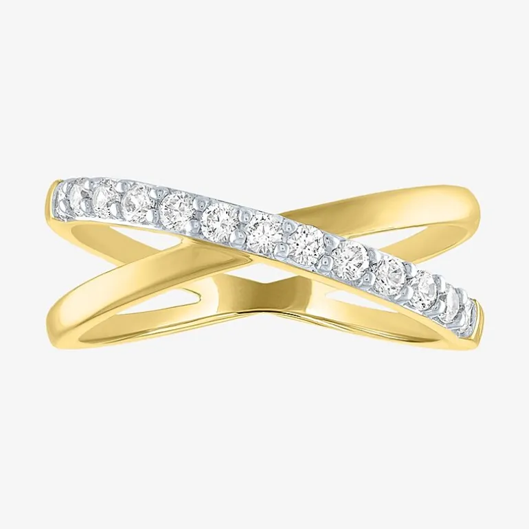 (G-H / Si2-I1) Womens 1/3 CT. T.W. Lab Grown White Diamond 10K Gold Crossover Cocktail Ring