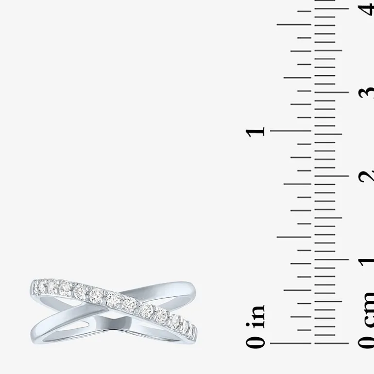 (G-H / Si2-I1) Womens 1/3 CT. T.W. Lab Grown White Diamond 10K Gold Crossover Cocktail Ring