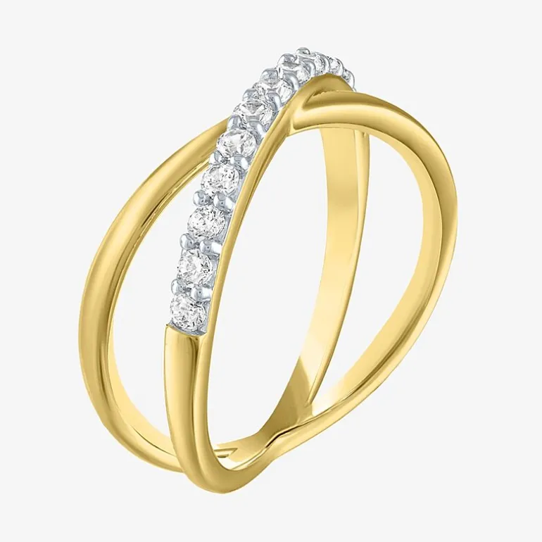 (G-H / Si2-I1) Womens 1/3 CT. T.W. Lab Grown White Diamond 10K Gold Crossover Cocktail Ring