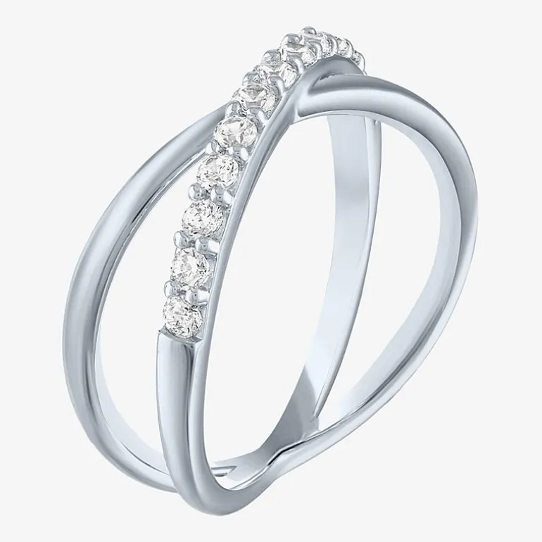 (G-H / Si2-I1) Womens 1/3 CT. T.W. Lab Grown White Diamond 10K Gold Crossover Cocktail Ring