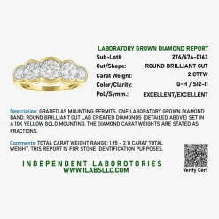 G-H / Si2-I1 Womens 7.5MM 2 CT. T.W. Lab Grown White Diamond 10K Gold 5-Stone Anniversary Band