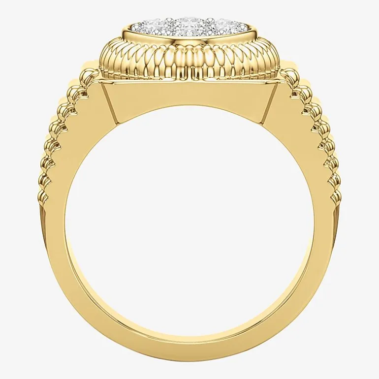 (G-H / Si2) Mens 1 1/5 CT. T.W. Lab Grown White Diamond 14K Gold Over Silver Fashion Ring