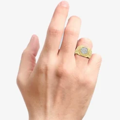 (G-H / Si2) Mens 1 1/5 CT. T.W. Lab Grown White Diamond 14K Gold Over Silver Fashion Ring