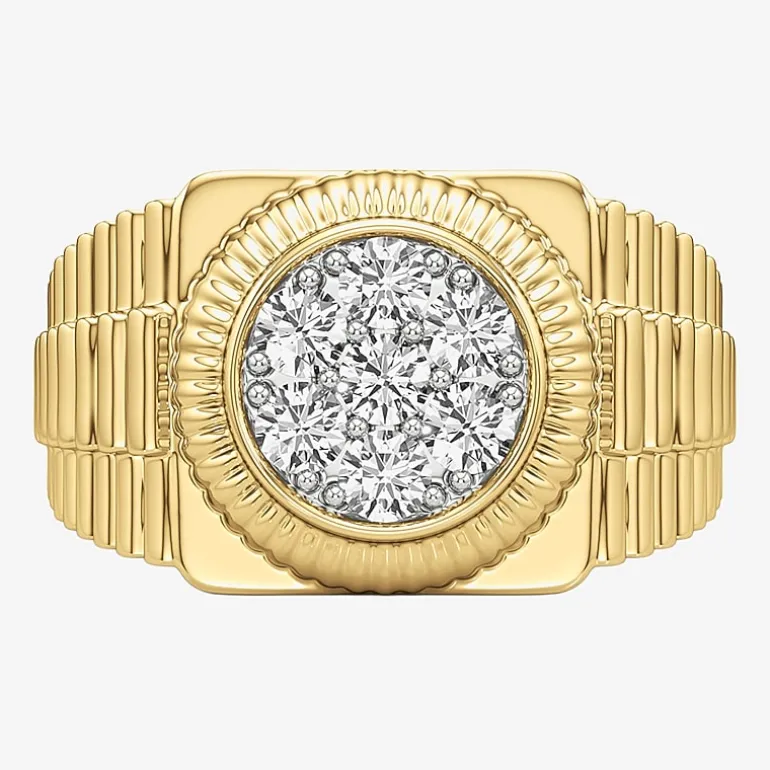 (G-H / Si2) Mens 1 1/5 CT. T.W. Lab Grown White Diamond 14K Gold Over Silver Fashion Ring