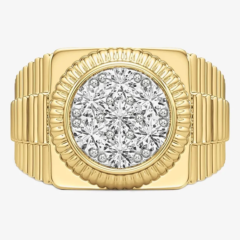 (G-H / Si2) Mens 1 1/2 CT. T.W. Lab Grown White Diamond 14K Gold Over Silver Fashion Ring