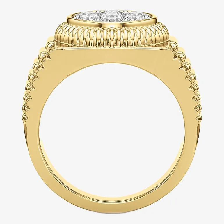 (G-H / Si2) Mens 1 1/2 CT. T.W. Lab Grown White Diamond 14K Gold Over Silver Fashion Ring