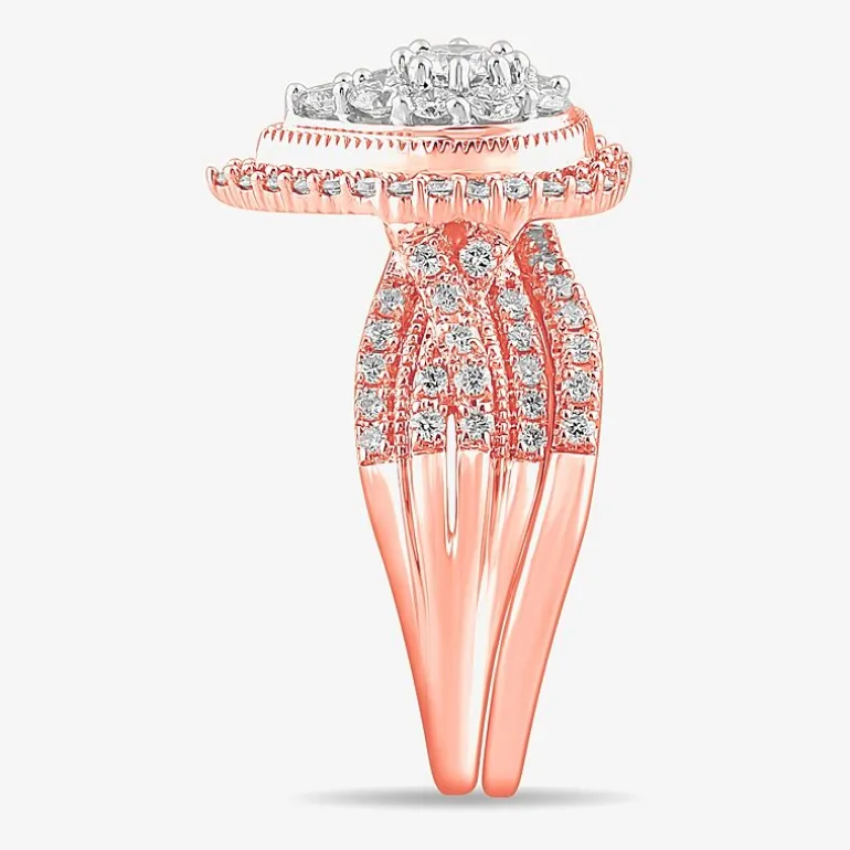 (G-H / SI1-SI2) Womens 1 CT. T.W. Lab Grown Diamond Pear Shape Halo Bridal Set in 10K Gold