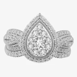 (G-H / SI1-SI2) Womens 1 CT. T.W. Lab Grown Diamond Pear Shape Halo Bridal Set in 10K Gold