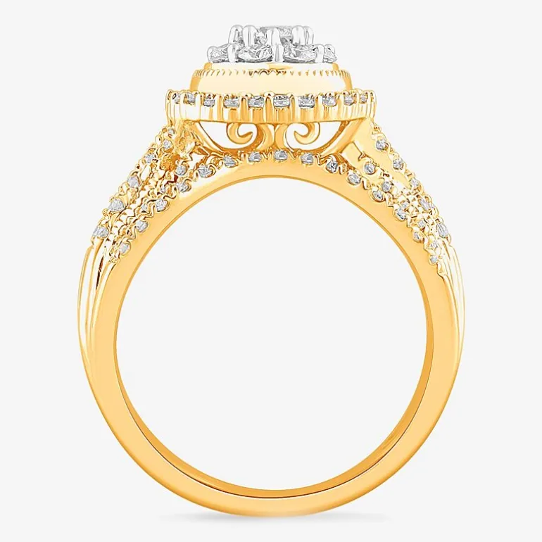 (G-H / SI1-SI2) Womens 1 CT. T.W. Lab Grown Diamond Pear Shape Halo Bridal Set in 10K Gold