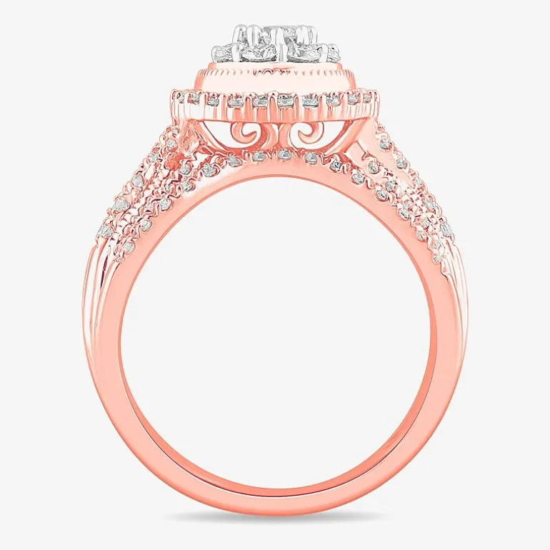 (G-H / SI1-SI2) Womens 1 CT. T.W. Lab Grown Diamond Pear Shape Halo Bridal Set in 10K Gold