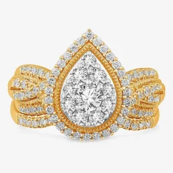 (G-H / SI1-SI2) Womens 1 CT. T.W. Lab Grown Diamond Pear Shape Halo Bridal Set in 10K Gold
