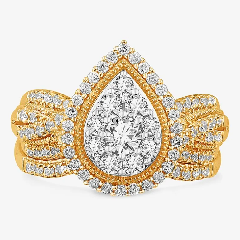 (G-H / SI1-SI2) Womens 1 CT. T.W. Lab Grown Diamond Pear Shape Halo Bridal Set in 10K Gold