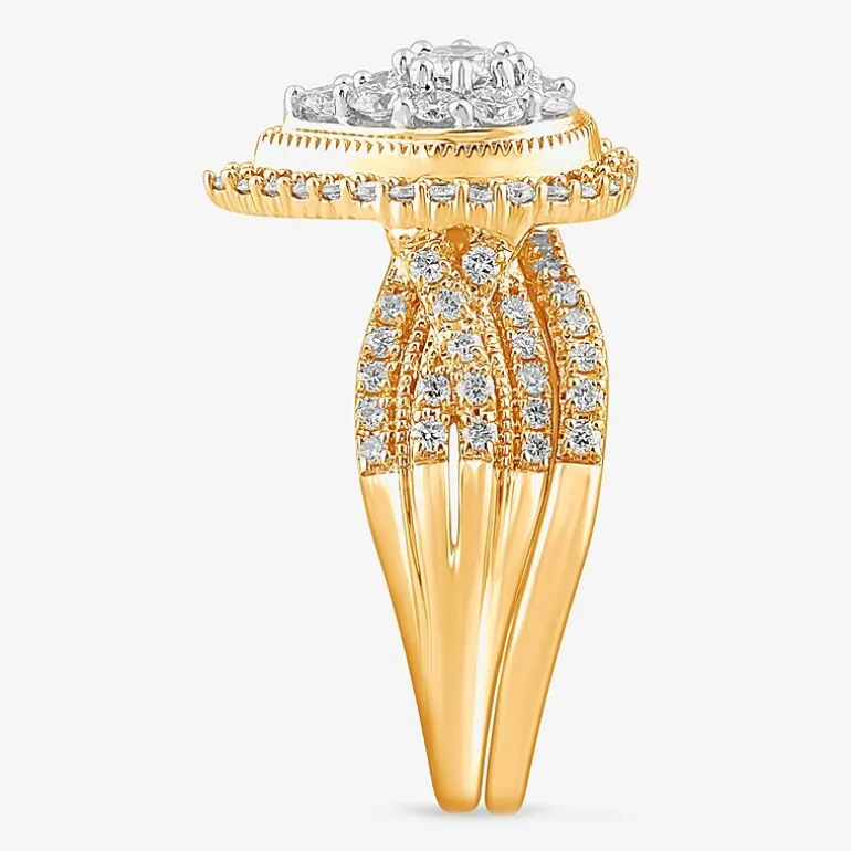 (G-H / SI1-SI2) Womens 1 CT. T.W. Lab Grown Diamond Pear Shape Halo Bridal Set in 10K Gold